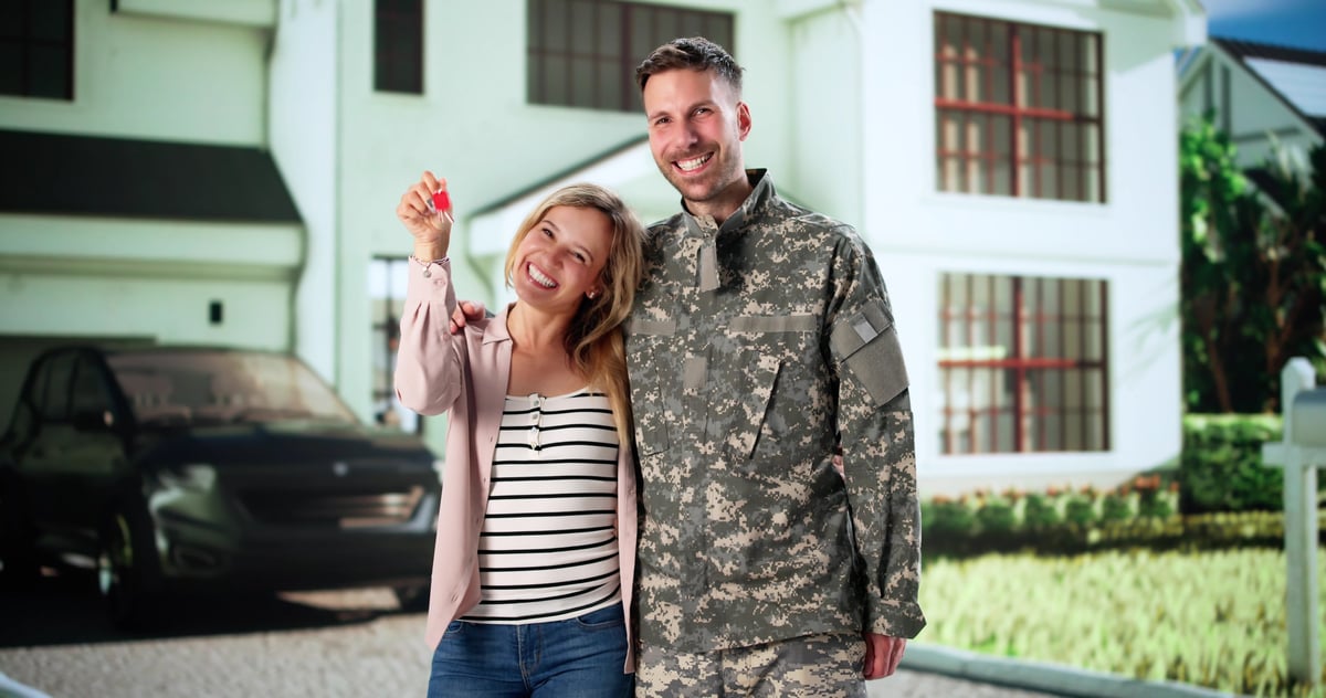 Excited Army Veteran Moves Into New House Using Mortgage Loan.